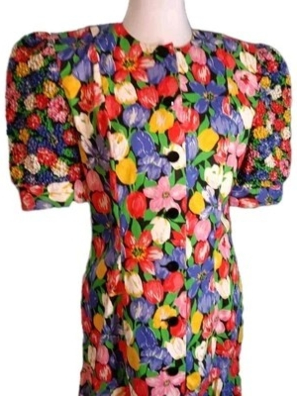 Neiman Marcus Union Made Dress 80s Puff Sleeves Drop Waist Size 6 - Picture 3 of 16